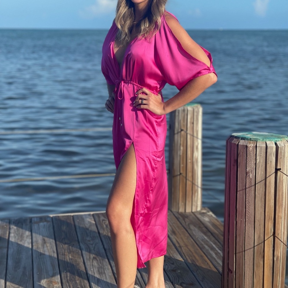 Hot pink sexy midi dress